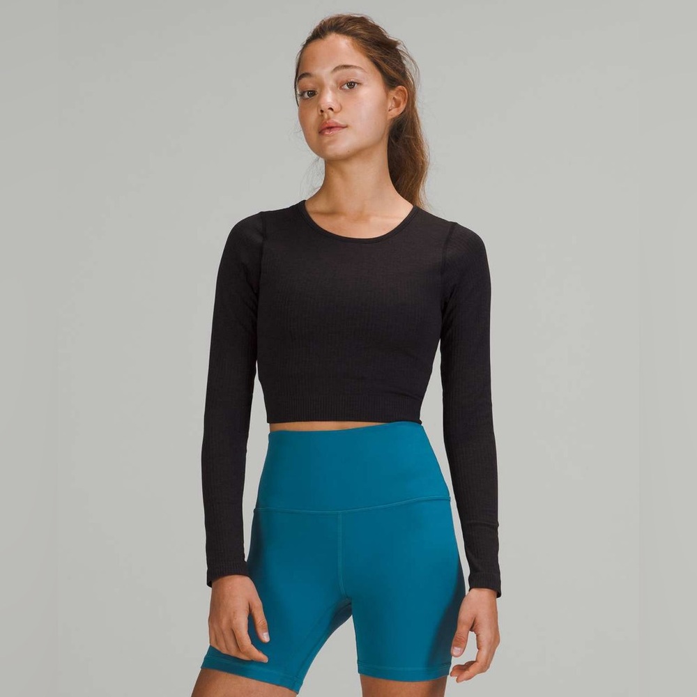 lululemon athletica Ebb to Street Black Long Sleeve Crop Top Athletic Shirt